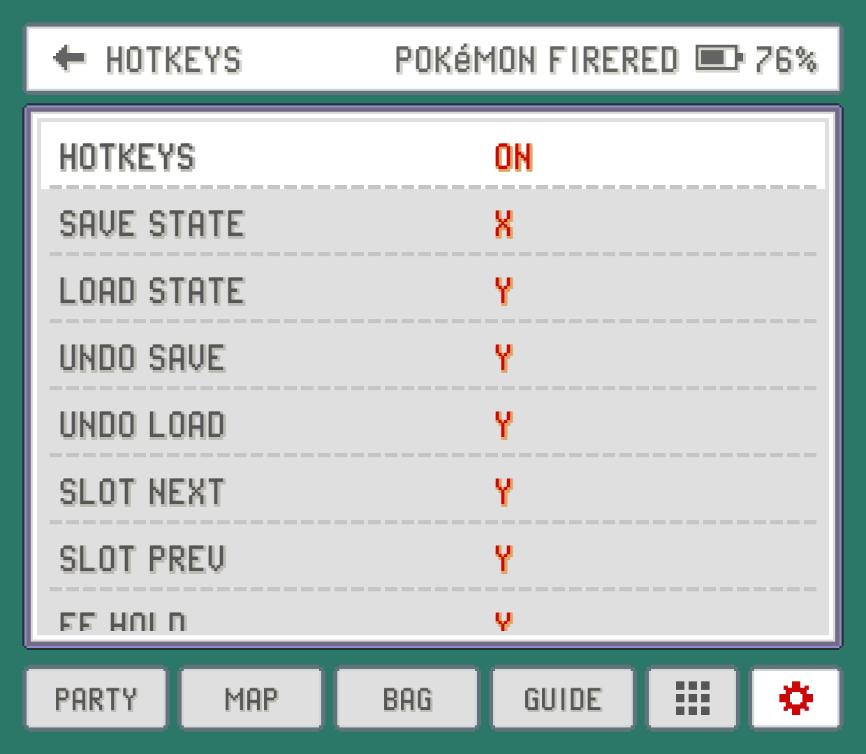 The companion's HOTKEYS page with the HOTKEYS switch and every hotkey's buttons