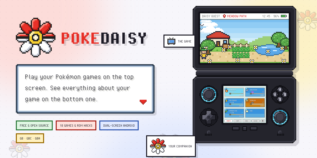 PokeDaisy: dual-screen GBA player for the AYN Thor, Gen 3 Pokémon and ROM hacks, free and open source